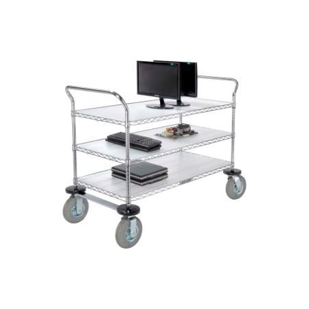 Global Equipment Nexel    Utility Cart, 3 Shelf, Chrome, 42"L, x 24"W, x 42"H, Pneumatic Casters 2442N3C